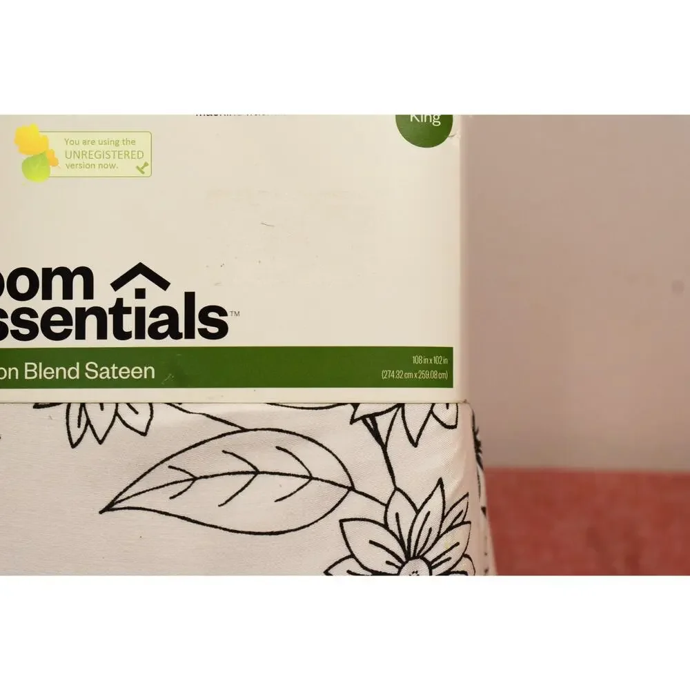 Room Essentials Easy Care Cotton Blend Sateen Flat Sheet Gray Floral King-